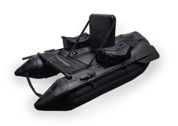 12BB - Belly Boat, type STEALTH "Totally Black" met opblaasbare zitting&bodem en peddels (SOLDOUT/UITVERKOCHT)