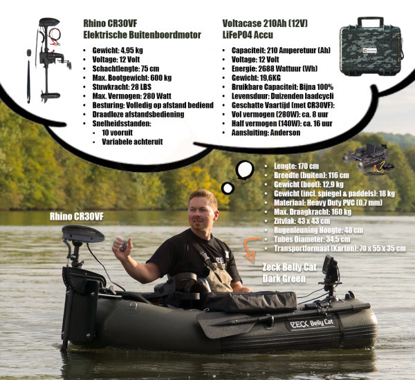 Zeck Belly Cat Dark Green Set + Rhino CR30VF Motor + Voltacase 210Ah Outdoorcase (Camo)
