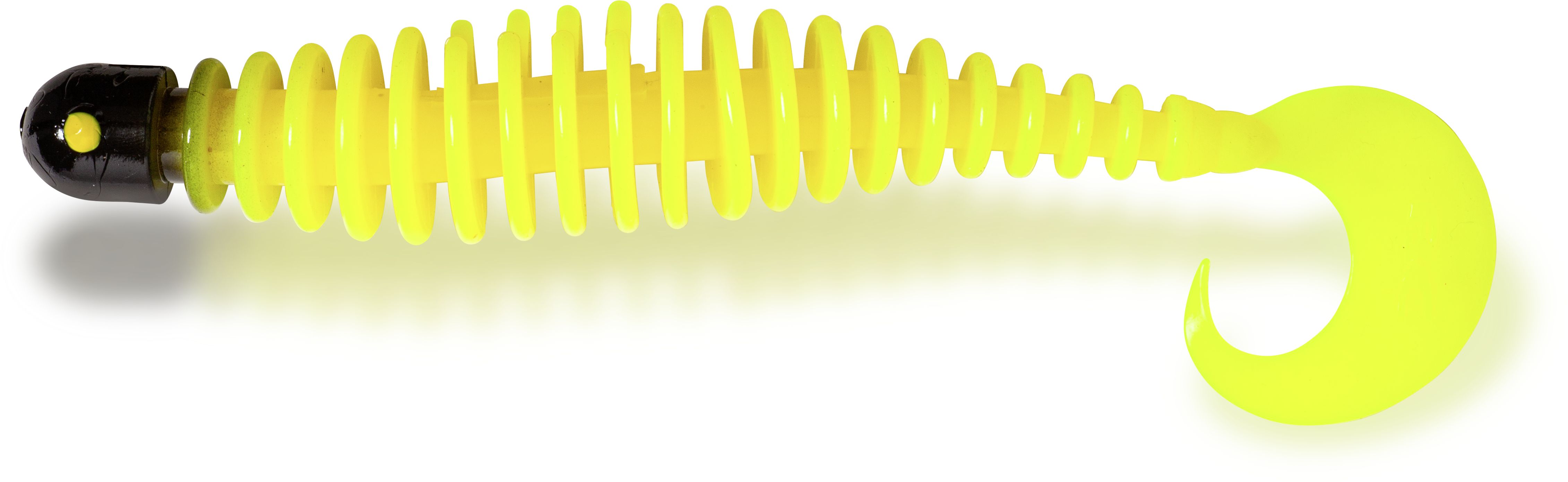 Black Cat Curly Worm Zwart/Geel met staart